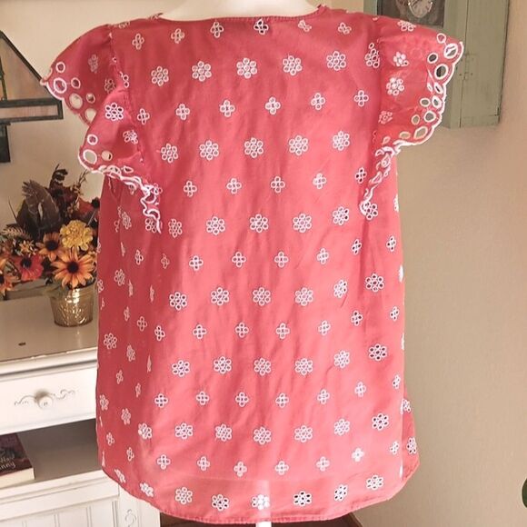 Loft Melon Eyelet Embroidery Summer Top Cottagecore Coastal Cowgirl - Picture 6 of 10
